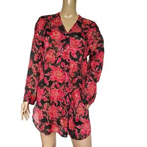Victoria’s Secret Sheer Floral Nightgown Chemise Black/Red Sz Small